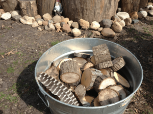 bucket of wood slices